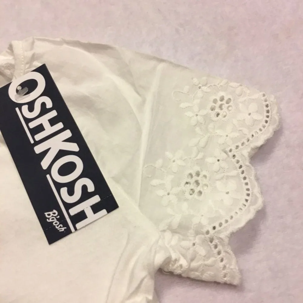 OshKosh B'gosh Eyelet Lace‎ Henley Top Girls 5T White NEW Short Sleeve Blouse